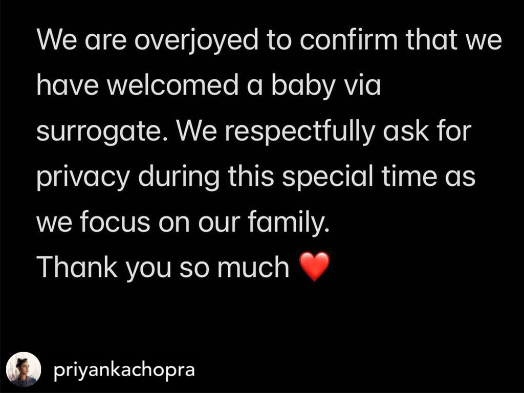 priyanka Chopra Instagram post of baby